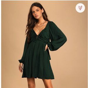 Lulus- Forever Tied to You Emerald Green Satin Tie-Back Mini Dress